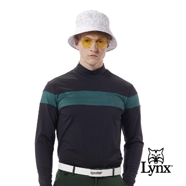 【Lynx Golf】首爾高桿風格！男款合身版吸排抗菌除臭機能配布剪接造型長袖高領POLO衫(三色)