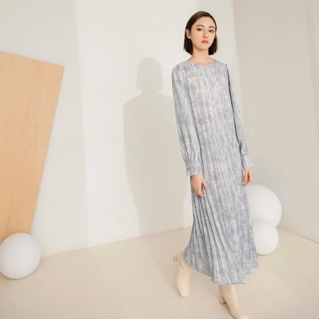 【OB 嚴選】柔美碎花長袖洋裝(V領/圓領/收腰/開衩/不易皺/大尺碼/小尺碼)