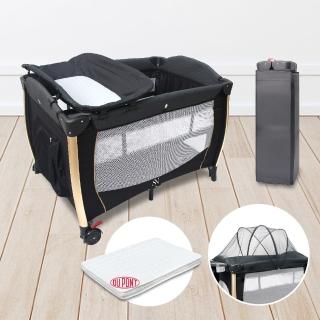13263764 OL 【SN享幸福】雙層折疊嬰兒床+杜邦床墊兩件組(附蚊帳+尿布台+收納袋)