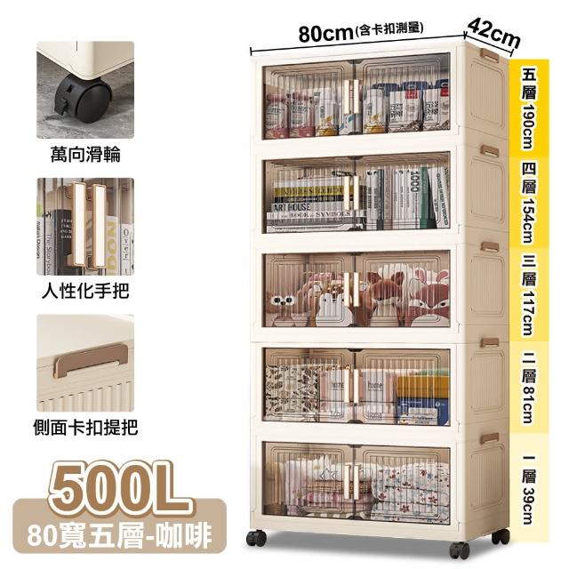 【ONE HOUSE】80寬 500L 品匠雙開磁吸折疊收納櫃-五層 1入(收納箱/置物櫃/收納箱/廚房收納)