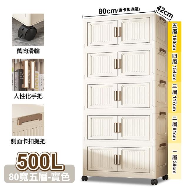 【ONE HOUSE】80寬 500L 品匠雙開磁吸折疊收納櫃-五層 1入(收納箱/置物櫃/收納箱/廚房收納)