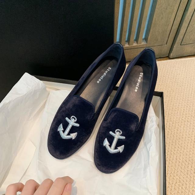 【JP Queen New York】精緻刺繡淺口顯瘦絨面平底豆豆鞋娃娃鞋(4款可選)