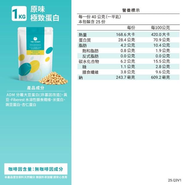 【THE VEGAN 樂維根】極致植物優蛋白多2入組 1KG/袋(原味 巧克力 燕麥 杏仁  無香料 無加糖 台灣製造)