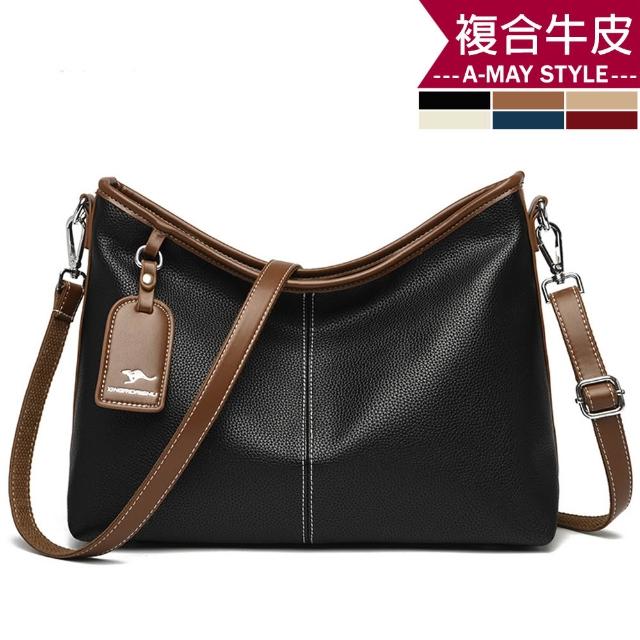 【Amay Style 艾美時尚】女包 真皮包 斜背包 優雅簡約吊牌牛皮紋大容量手提肩背托特包(6色.預購)