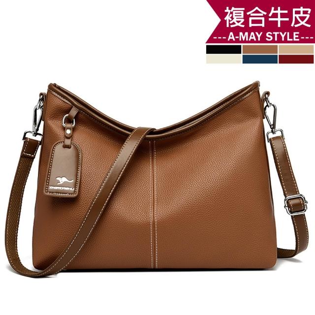 【Amay Style 艾美時尚】女包 真皮包 斜背包 優雅簡約吊牌牛皮紋大容量手提肩背托特包(6色.預購)
