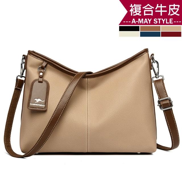 【Amay Style 艾美時尚】女包 真皮包 斜背包 優雅簡約吊牌牛皮紋大容量手提肩背托特包(6色.預購)
