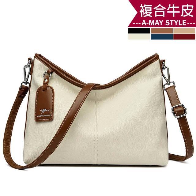 【Amay Style 艾美時尚】女包 真皮包 斜背包 優雅簡約吊牌牛皮紋大容量手提肩背托特包(6色.預購)