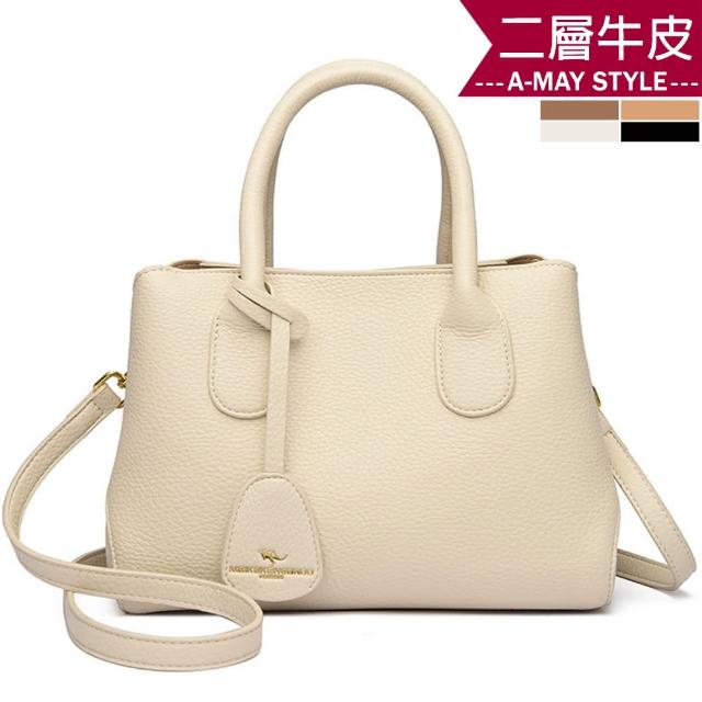 【Amay Style 艾美時尚】真皮女包 手提包 斜背包 日韓風簡約掛飾牛皮手提肩背戴妃包(4色.預購)