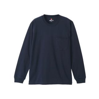 【Hanes】官方直營-BEEFY-T系列 口袋長袖T恤內衣 經典設計款(深藍色)