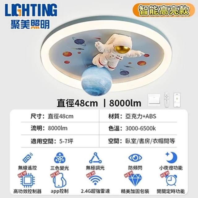【聚美照明】5-7坪吸頂燈 兒童卡通燈 48cm 火箭/宇航員款 8000lm 智能高亮款(防屏閃/無極調光/三色變光)