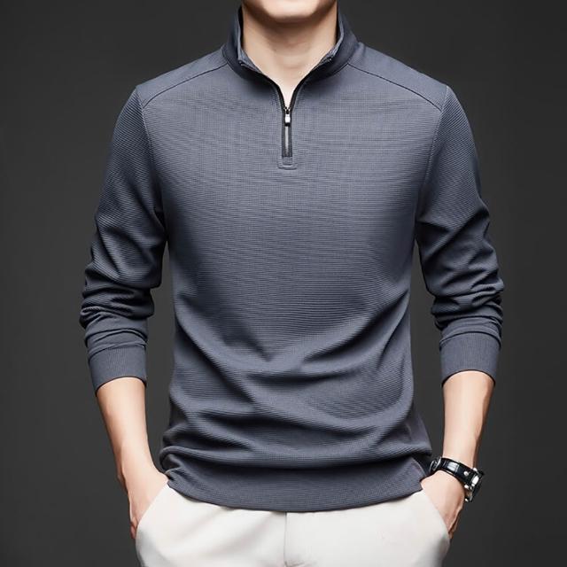 【Billgo】華夫格長袖拉鏈大學T-2款 4色 M-4XL碼 立領男POLO衫 V領秋冬純色無印