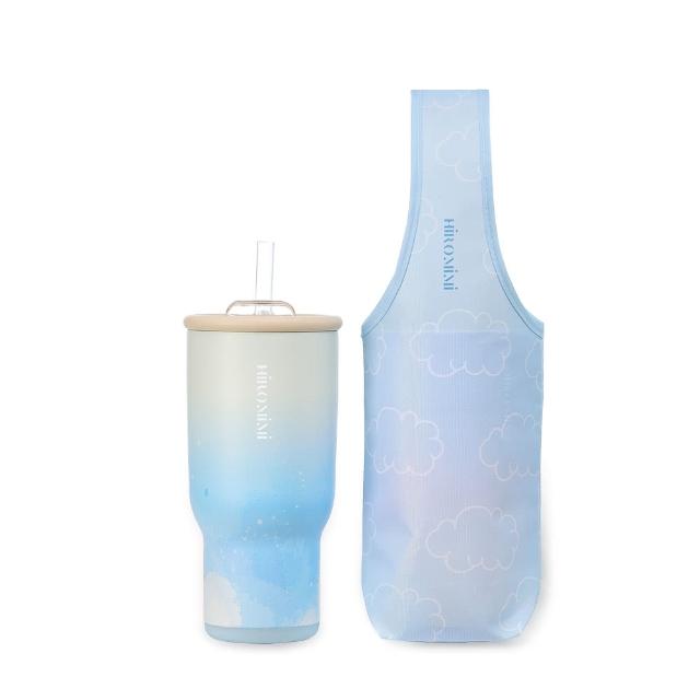 【Hiromimi】全新升級不鏽鋼冰壩杯袋組900ml 雙飲法暢飲不受限(保溫冰杯/2款可選/附TRITAN波霸吸管/附提袋)