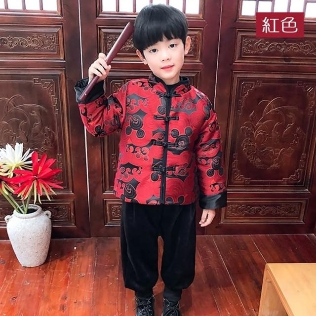 【橘魔法】古風圖騰上衣棉襖+縮口褲(套裝 褲子 拜年服 大紅 過年 新年 唐裝 漢服 中國風 男童 兒童 童裝)