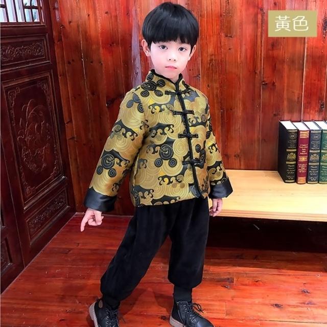 【橘魔法】古風圖騰上衣棉襖+縮口褲(套裝 褲子 拜年服 大紅 過年 新年 唐裝 漢服 中國風 男童 兒童 童裝)