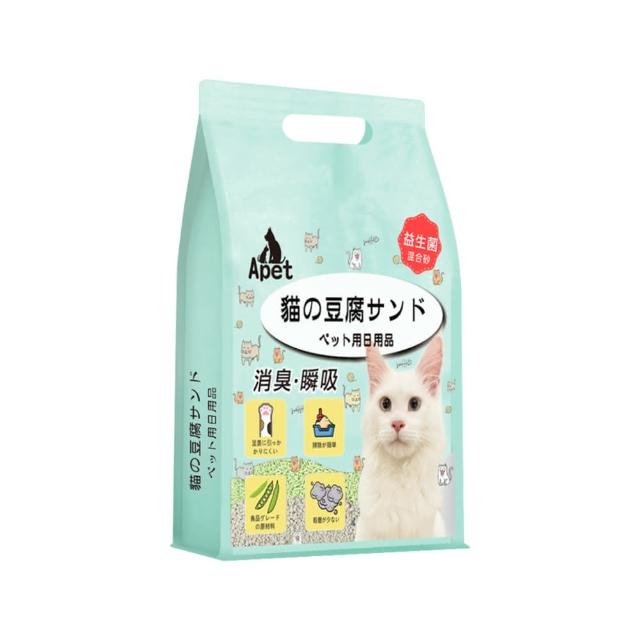 【Apet 愛佩寵物】益生菌混合豆腐貓砂-12包組(1.6kg/包 豆腐砂/植物/環保)