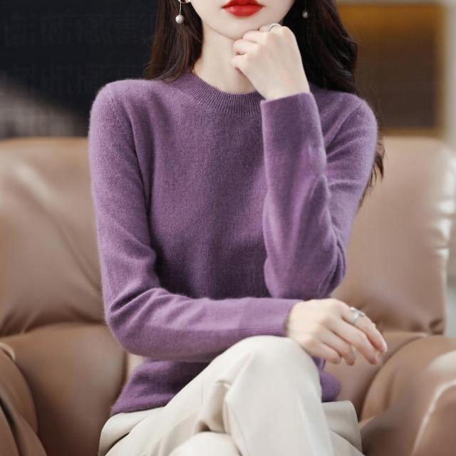 【初色】純色薄款螺紋圓領長袖內搭打底衫毛衣針織衫上衣女上衣-共7色-39133(M-2XL可選/現貨+預購)