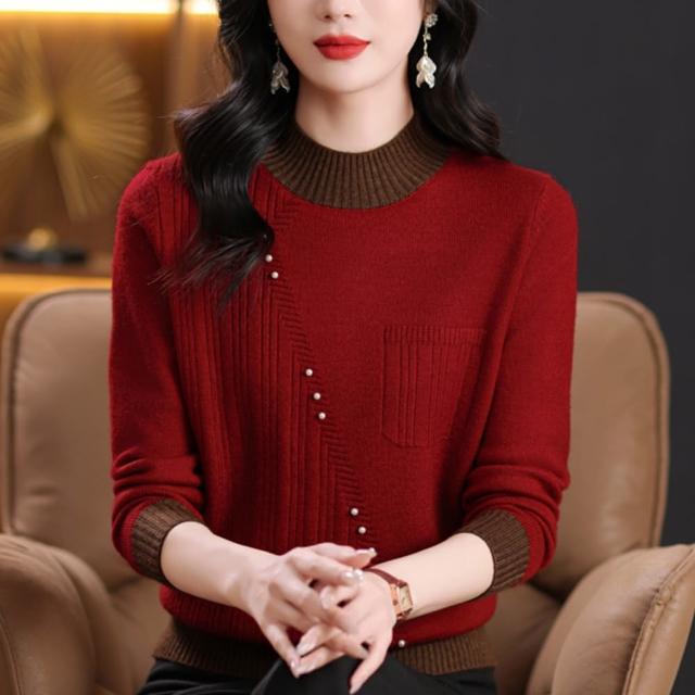 【初色】半高領撞色短款針織衫長袖毛衣上衣女上衣-共5色-39212(F可選/現貨+預購)