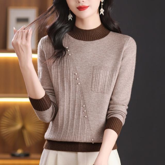 【初色】半高領撞色短款針織衫長袖毛衣上衣女上衣-共5色-39212(F可選/現貨+預購)