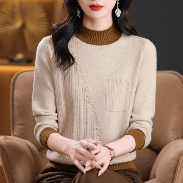 【初色】半高領撞色短款針織衫長袖毛衣上衣女上衣-共5色-39212(F可選/現貨+預購)