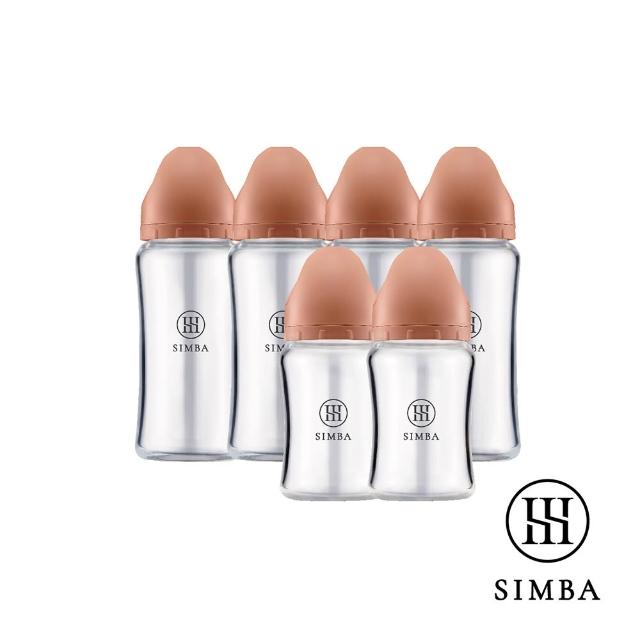 【Simba 小獅王辛巴】蘊蜜質金玻璃寬口防脹氣奶瓶4大2小全配組(新生適用/主導式餵奶專用)