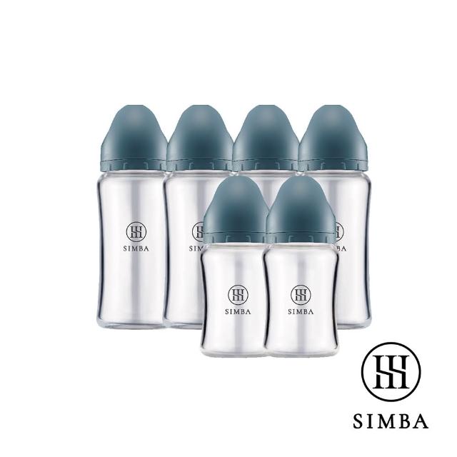 【Simba 小獅王辛巴】蘊蜜質金玻璃寬口防脹氣奶瓶4大2小全配組(新生適用/主導式餵奶專用)