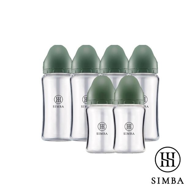 【Simba 小獅王辛巴】蘊蜜質金玻璃寬口防脹氣奶瓶4大2小全配組(新生適用/主導式餵奶專用)