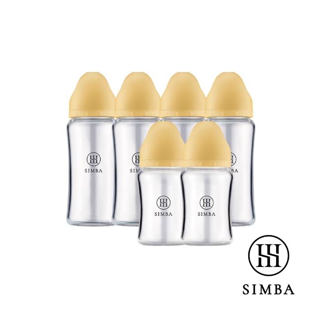 【Simba 小獅王辛巴】蘊蜜質金玻璃寬口防脹氣奶瓶4大2小全配組(新生適用/主導式餵奶專用)