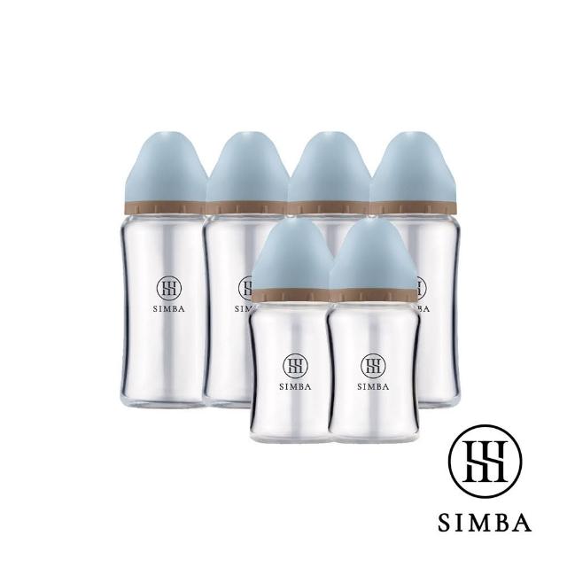 【Simba 小獅王辛巴】蘊蜜質金玻璃寬口防脹氣奶瓶4大2小全配組(新生適用/主導式餵奶專用)