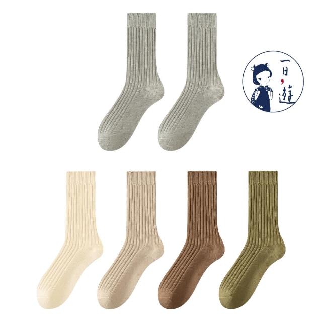 【NicoFun 愛定做】6雙 抗菌消臭 粗織線復古中筒堆堆襪  中筒襪 羅紋襪 針織襪 運動襪(中性襪24-26.5cm)