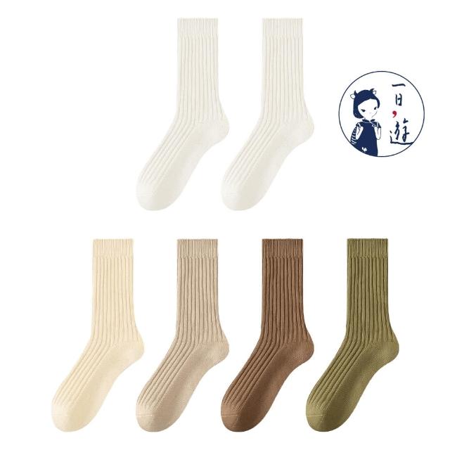 【NicoFun 愛定做】6雙 抗菌消臭 粗織線復古中筒堆堆襪  中筒襪 羅紋襪 針織襪 運動襪(中性襪24-26.5cm)