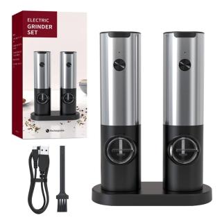 【家適通】座充式電動研磨器 2入/組+底座(研磨器 胡椒研磨器 不鏽鋼研磨器 電動研磨)