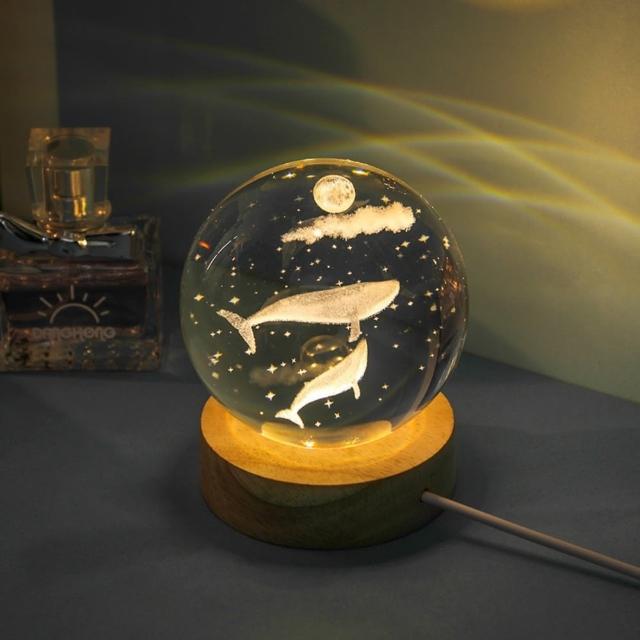 【A-ONE 匯旺】太陽系 流星 水晶球小夜燈 暖光夜燈 交換禮物 生日禮物燈 情人節 兒童房 LED木座