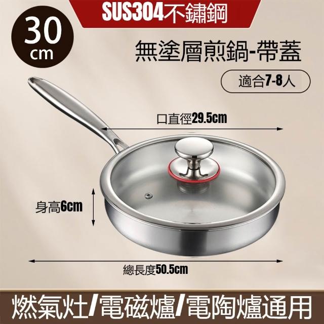 【佳美多】無塗層鍋子 平底鍋 家用平底鍋 鍋 煎鍋(煎鍋 平底鍋 電磁爐專用 受熱均勻 30cm煎鍋帶蓋)