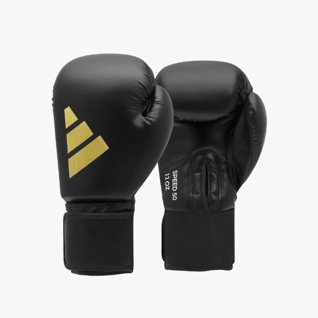 【adidas 愛迪達】SPEED 50 速度型耐擊打拳擊手套+快速手綁帶超值組(拳擊 泰拳 格鬥 搏擊 拳套 健身 有氧)