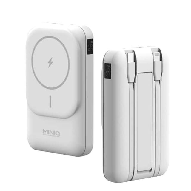 【MINIQ】台灣製造 10000mAh 20W 自帶雙線/數顯/磁吸無線閃充行動電源(MD-BP075-Qi)