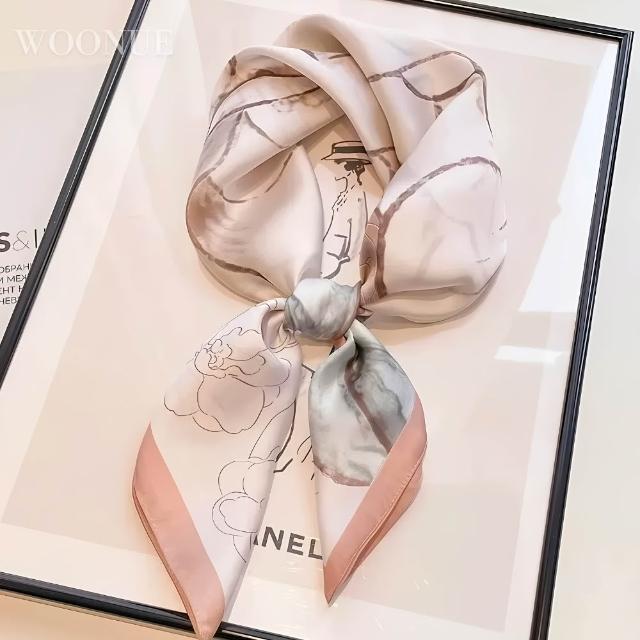 【WOONUE】多款春時尚歐美70cm貴婦高級絲緞絲綢質感小領巾方巾絲巾圍巾頭巾(母親老婆女友閨蜜情人節禮物)