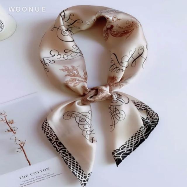 【WOONUE】多款春時尚歐美70cm貴婦高級絲緞絲綢質感小領巾方巾絲巾圍巾頭巾(母親老婆女友閨蜜情人節禮物)