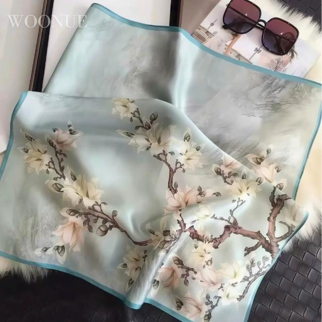 【WOONUE】多款春時尚歐美70cm貴婦高級絲緞絲綢質感小領巾方巾絲巾圍巾頭巾(母親老婆女友閨蜜情人節禮物)