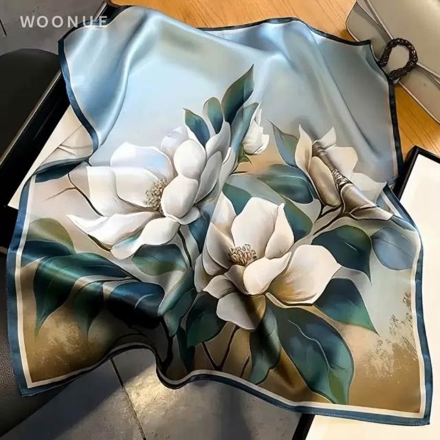 【WOONUE】多款春時尚歐美70cm貴婦高級絲緞絲綢質感小領巾方巾絲巾圍巾頭巾(母親老婆女友閨蜜情人節禮物)