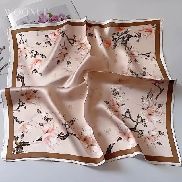 【WOONUE】多款春時尚歐美70cm貴婦高級絲緞絲綢質感小領巾方巾絲巾圍巾頭巾(母親老婆女友閨蜜情人節禮物)