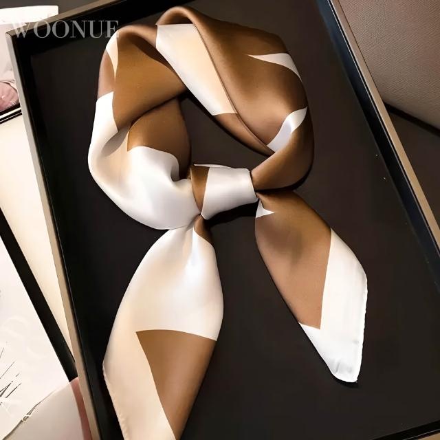 【WOONUE】多款春時尚歐美70cm貴婦高級絲緞絲綢質感小領巾方巾絲巾圍巾頭巾(母親老婆女友閨蜜情人節禮物)