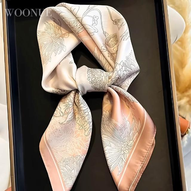 【WOONUE】多款春時尚歐美70cm貴婦高級絲緞絲綢質感小領巾方巾絲巾圍巾頭巾(母親老婆女友閨蜜情人節禮物)