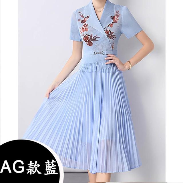 【K.W.】MOMO限定春夏季韓國三宅壓褶褶皺洋裝(壓褶/中大尺碼/修身/輕薄/小香風)