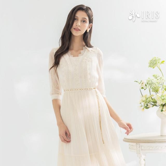 【IRIS 艾莉詩】典雅蕾絲拼接壓褶洋裝-2色(52604)