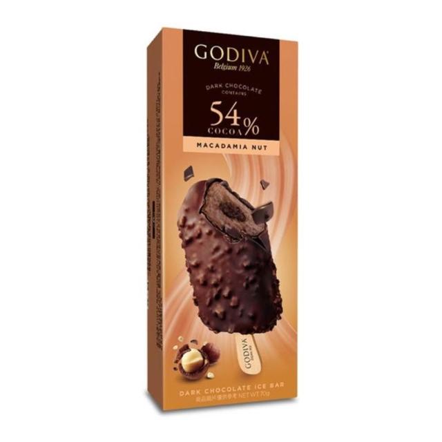 【GODIVA】54%黑巧克力夏威夷果仁/70%黑巧克力熟可可杏仁脆粒雪糕；任選6支(冰淇淋/冰棒/甜品/甜點)