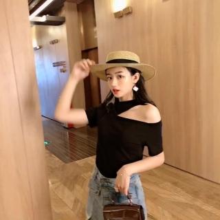 【Porabella】女短T 素色T恤 短袖t恤 露肩T 一字領上衣 打底衫 韓系衣服女(T恤 短T 素T 一字領上衣 露肩T)