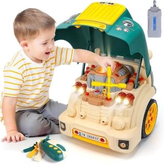【CuteStone】兒童家家酒工程車 會發光的引擎！仿真卡車維修組(含遙控車鑰匙/LED大燈/引擎聲效/生日禮物)