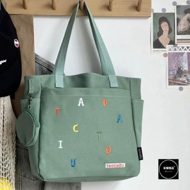 【米蘭精品】極速出貨 手提包帆布肩背包托特包側背包單肩包隨身女包(加厚刺繡字母4款74jn38)