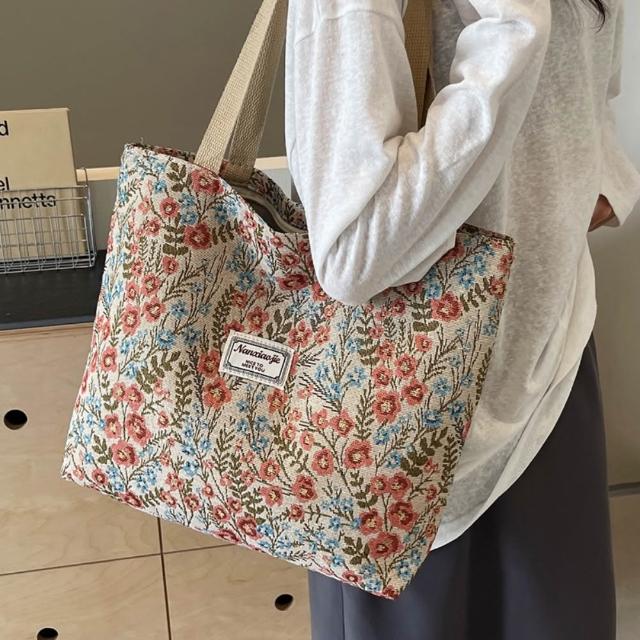 【米蘭精品】極速出貨 手提包帆布肩背包托特包側背包單肩包隨身女包(加厚刺繡字母4款74jn38)
