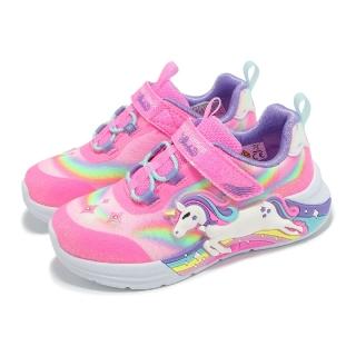 【SKECHERS】兒童燈鞋 S Lights-Unicorn Chaser 小童 粉 魔鬼氈 獨角獸 發光 閃燈 童鞋(302298-NPKMT)
